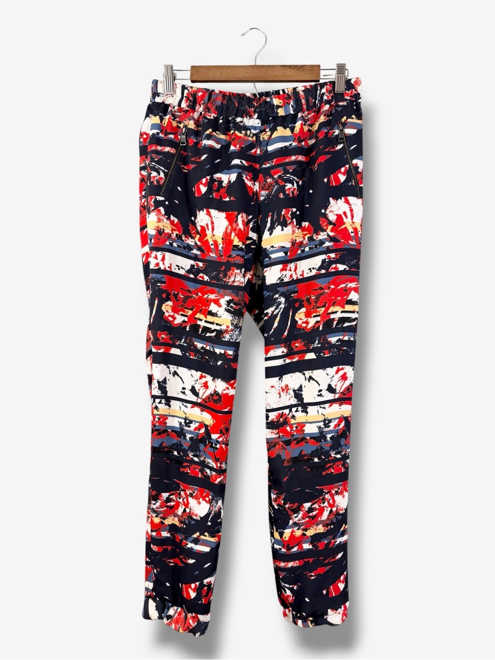Sachin & Babi Printed Track Jogger Pants Size 4 Red Blue Splatter Stripe Casual